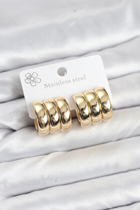 Buti̇k 316L Çeli̇k Gold Renk 3 Lü Görünüm Kadın Küpe