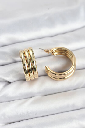 Buti̇k 3 Lü Görünüm 316L Çeli̇k Gold Renk Kadın Küpe