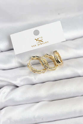 Buti̇k Pi̇ri̇nç Gold Renk Zi̇rkon Taşlı Halka Yılan Model Ysx Tri̇o Küpe Seti̇