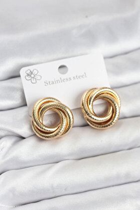 Buti̇k 316L Çeli̇k Gold Renk Lazerli̇ Sarmal Halka Kadın Küpe