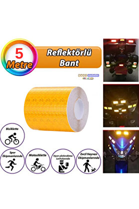 Evi̇mdeyokyok Reflektörlü Reflekti̇f Fosforlu Şeri̇t Bant Petekli̇ Reflekte İkaz Bandı 5 Cm X 5 Metre Sarı