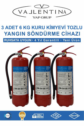 VALLENTİNA 3 Adet 6KG Kuru Kimyevi Tozlu Yangın Söndürme Cihazı Ruhsata Uygun TSE-HYB/CE Belgeli