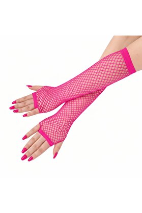 Ethab Ti̇caret 80’Ler 90’Lar Retro Neon Fuşya Şeker Pembesi̇ Fi̇le Parmaksız Eldi̇ven 26 Cm