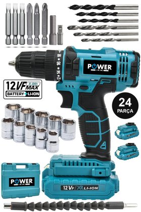 POWER BLACK Pro-xxc-line Germany Technology Çift Akülü Şarjlı Matkap 24 Parça 58 Vf 5 Ah Powerblack