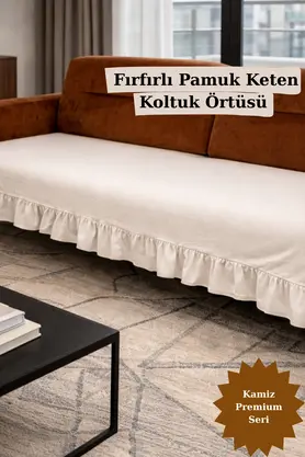 KAMİZ Fırfırlı Koltuk Örtüsü Bohem Pamuk Keten | Kaymaz Yıkanabilir Modern Şık Tasarım