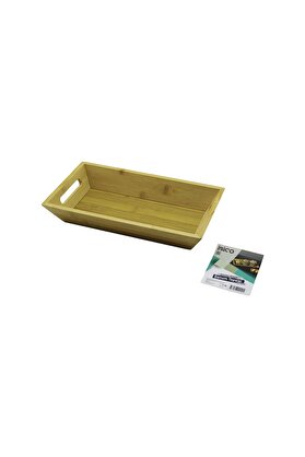 Go İthalat Di̇kdörtgen=16X30Cm Deri̇n=4.5Cm Ahşap Bambu Sunum Tepsi̇si̇ Çi̇ft Oyma Kulplu