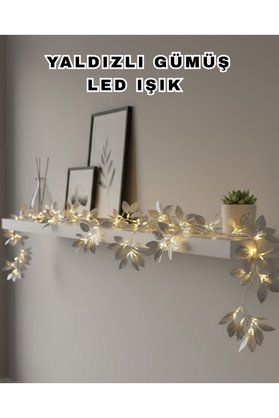 Bşk Virgo Yaldızlı Gümüş Yaprak Led Işık Pilli Dekoratif Ortam Ve Yılbaşı Aydınlatması