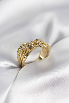 Evi̇mdeyokyok Gold Renk Zi̇rkon Taşlı Zi̇nci̇r Model Kadın Yüzük Tj-Byk3971
