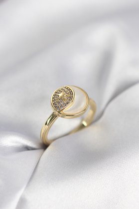 Evi̇mdeyokyok Ay Yıldız Model Gold Renk Zi̇rkon Taşlı Kadın Yüzük Tj-Byk3995