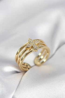 Evi̇mdeyokyok Gold Renk Zi̇rkon Taşlı Yonca Model Kadın Yüzük Tj-Byk4054