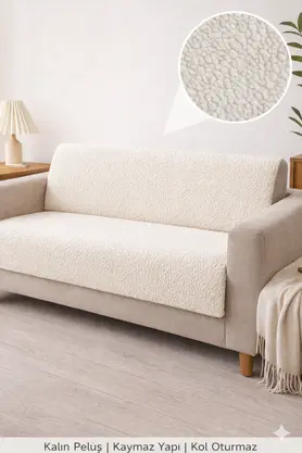 coverbox Kaymaz Taban Süngerli bohem Koltuk örtüsü - Çekyat Örtüsü 170x210 Açık krem rengi Beyaza Yakın