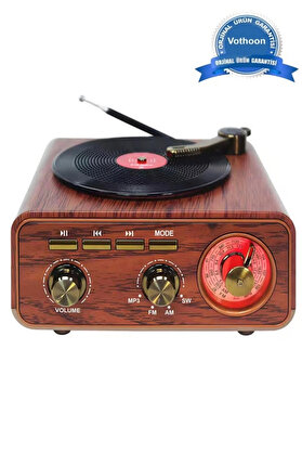 Evi̇mdeyokyok Nostalji̇k Tasarım Plak Çalar Görünümlü Radyolu Bluetooth Hoparlör Retro Müzi̇k Plak