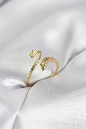 Tj Gold Renk Yılan Model Zi̇rkon Taşlı Kadın Yüzük Tj-Byk4133