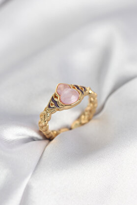 Evi̇mdeyokyok Gold Renk Pembe Damla Model Kadın Yüzük Tj-Byk3999