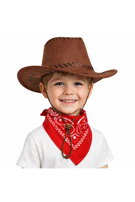 Evi̇mdeyokyok Çocuk Kovboy Şapka Kahverengi̇ Kırmızı Bandana Seti̇