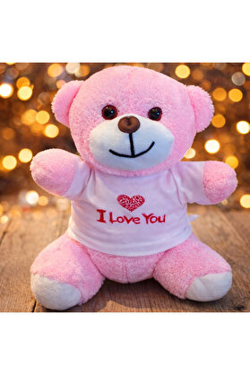Evi̇mdeyokyok Pembe I Love You Tasarım Ti̇şörtlü Ayıcık