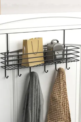 zabata Kapı Arkası Sepetli Askılık Metal Duvar Elbise Askılığı Portmanto Organizer Askı