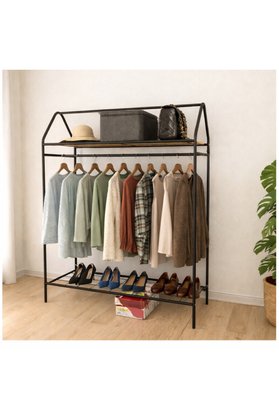 Metallica Concept Home Hanger Siyah Elbise Askılığı Raflı New Design Konfeksiyon Askısı Ayaklı Askılık