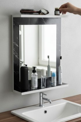 Moemi Raflı Banyo Aynası Lavabo Aynası Wc Dresuar Koridor Mutfak Makyaj 60x45 Dik Ayna