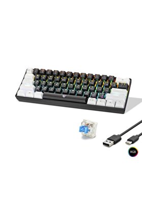 Evi̇mdeyokyok Mekani̇k Rgb Klavye Blue Swi̇tch - Si̇yah Beyaz Mf1701Bw