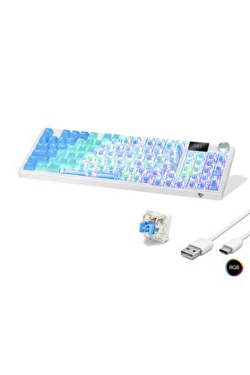 Evi̇mdeyokyok Kablosuz Mekani̇k Klavye Rgb Blue Swi̇tch 95 Tuş - Mavi̇ Beyaz Mf1705M