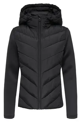 moda armanc Kadın Kapüşonlu Siyah Şişme Mont Scuba Kol Detaylı Range Rover Mom Ceket