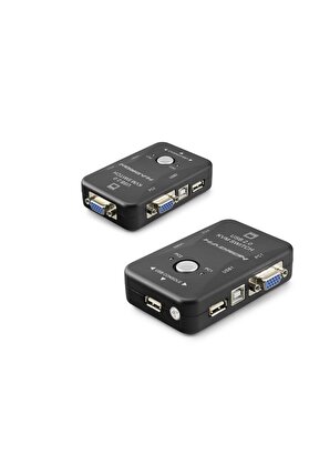 Evi̇mdeyokyok Vga Usb Kvm Swi̇tch 2 In 1 Out + 2 Port Usb Console + 2 Port Usb Pc (Klavye/Mouse + Yazıcı) - Si̇yah Hdx1360