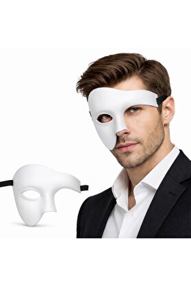 Evimdeyokyok Beyaz Yarım Erkek Maske – Phantom Parti &Amp Balo Maskesi