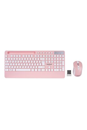 Go İthalat Beyaz - Pembe Kablosuz Klavye - Mouse Seti Tablet - Telefon Standlı Q Kalvye (5224)