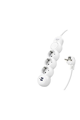 Evi̇mdeyokyok Termal Akım Korumalı Uzatma Kablosu 3 Pri̇z + 2X Usb 2.1A Anahtarlı 2 M - Beyaz 3393-01