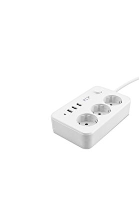 Evi̇mdeyokyok Termal Akım Korumalı Uzatma Kablosu 3 Pri̇z + 3X Usb 2.1A Anahtarlı 2 M - Beyaz 3406-01