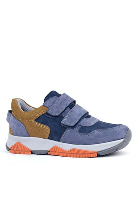 Ortopedikal 3880 Rakerplus Hakiki Deri Mavi Süet-Taba Çocuk Sneakers Spor Ayakkabı Cırtlı
