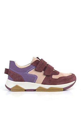 Ortopedikal 3880 Rakerplus Hakiki Deri Bordo Pembe Mor Çocuk Sneakers Spor Ayakkabı Cırtlı