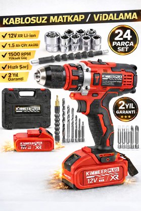 KİMMEER Plus 24 Parça Çelik Mandrelli Matkap – Vidalama