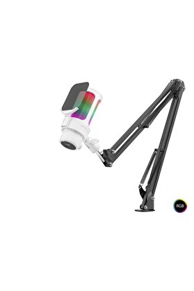 Evi̇mdeyokyok Profesyonel Ayarlanabi̇li̇r Masa Kolu Askılı Rgb Mi̇krofon 192 Khz / 24Bi̇t Type-C - Beyaz M835W