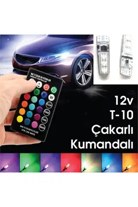 Stti̇caret Si̇li̇kon T10 Park Ampülü 12 Led Rgb Uzaktan Kumandalı Park Ve Plaka Lambası