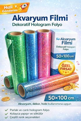 OSSOFOL Hologramlı akvaryum arka fon filmi 100 cm x 50 cm yeşil renk iç kısım hologramlı kendisi yapışkanlı