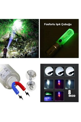 Ethab Ticaret 8 Mod Şarjlı Fosforlu Mıknatıslı Led