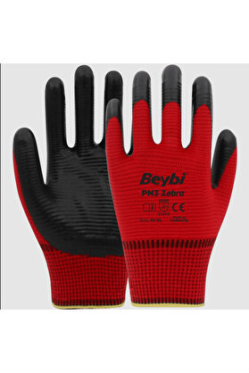 Beybi Pn3 zebra iş Eldiveni 10 Numara Kırmızı 1 Çift