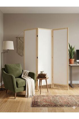 KARAS AHŞAP 3 Kanatlı Ahşap Paravan 135x175 cm Çift Taraflı Beyaz MDF Masif Çam Çerçeve