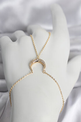 Evimdeyokyok Pirinç Gold Renk Hilal Model Zirkon Taşlı Kadın Şahmeran Tj-Sn751