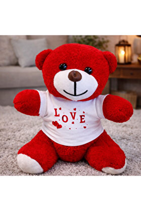 Ethab Ticaret Glbl-Tstil4136 Love Tişörtlü Kırmızı Peluş Ayıcık
