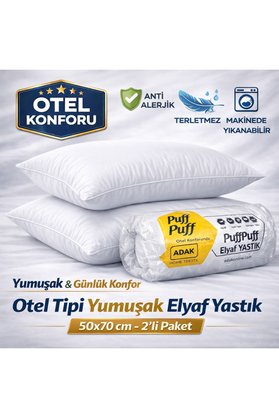 adak Elyaf Yastık 50x70 cm 2’li Paket – Yumuşak Anti Alerjik Terletmez Otel Tipi Yastık