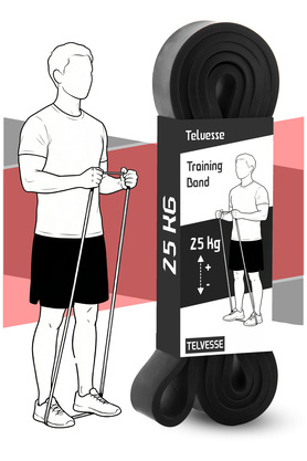 Telvesse 25 KG Direnç Bandı Kas Geliştirme Lastiği Fitness Pilates Cross Training Bant Siyah - Sert