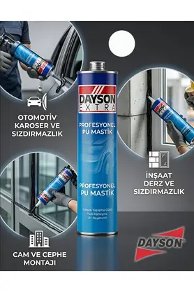 DAYSON Extra Pu Mastik Silikonize Yapıştırıcı Beyaz Renk 280ml Güçlü Ve %100 Su Geçirmez+tabanca Set