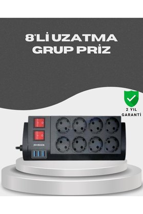 Northcity N Akım Korumalı 8’Li Priz 3 Usb Uzatma Kablosu - Isıya Dayanıklı 4000W Güvenli Çözüm