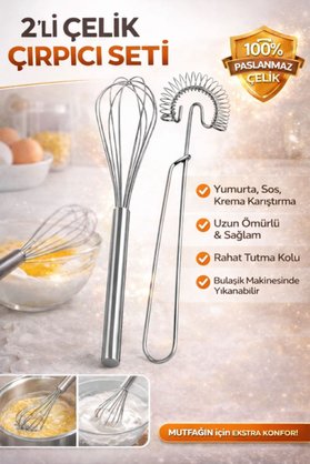 AYGÖREN HOME İkili Metal Çırpıcı Seti Pasta Kek Çırpma Teli