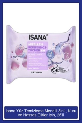 ISANA Yüz Temizleme Mendili 3in1 Kuru ve Hassas Ciltler İçin 25'li
