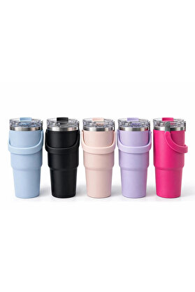 Evi̇mdeyokyok 900 Ml Taşıma Kulplu Paslanmaz Çeli̇k Termos Mug - Vakumlu Isı Yalıtımlı Bardak Alk4631