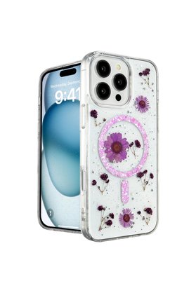 Evimdeyokyok Apple İphone 16 Pro Kılıf Daisy Simli Magsafe Kapak - Mor